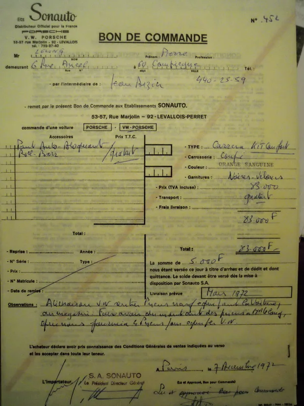 Bon de commande, 1973